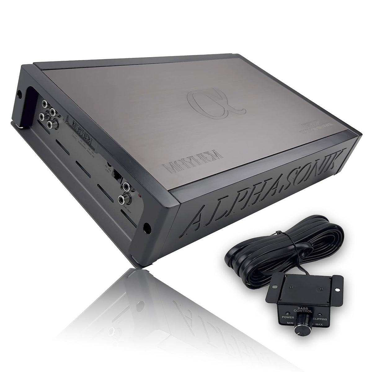 Alphasonik M2500.1D Mayhem Series High-Performance 2500W RMS Class-D High Current Monoblock Amplifier - 1 Ohm Stable  High/Low-Level Input/Output  4-Way Protection Circuitry  Bass Knob Included