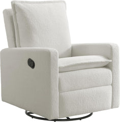 Oxford Baby Uptown Upholstered Glider Recliner Rocking Chair 360° Swivel for Nursery and Living Room – Boucle White