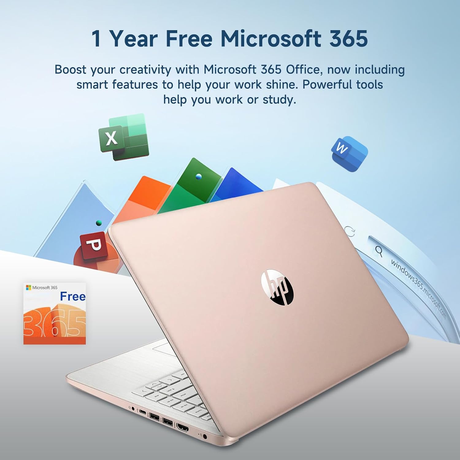 HP 14 Laptop  Quad-Core (Beat i3) 16GB RAM 256GB Storage(128GB UFS + 128GB SD Card) 1-Year Office 365 Copilot AI Computer for Student Study Back to School Win11 w/GM Accessory