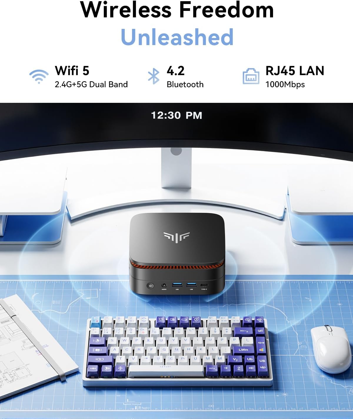 KAMRUI Pinova P1 Mini PC Computer  AMD Ryzen 4300U Processor  16GB DDR4 RAM 256GB M.2 SSD  Mini Desktop Computer Support Triple 4K  USB-C  WiFi  Bluetooth  Ethernet  HTPC for Business  Education  Home