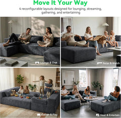 141'' Modular Sectional Sofa, PRO Version U-Shape Boneless Couch, Oversized Deep Seating Cloud Couch, No Assembly, High-Resilience Foam, Soft Corduroy Fabric, for Living Room Apartments Grey | High-Resilience Foam