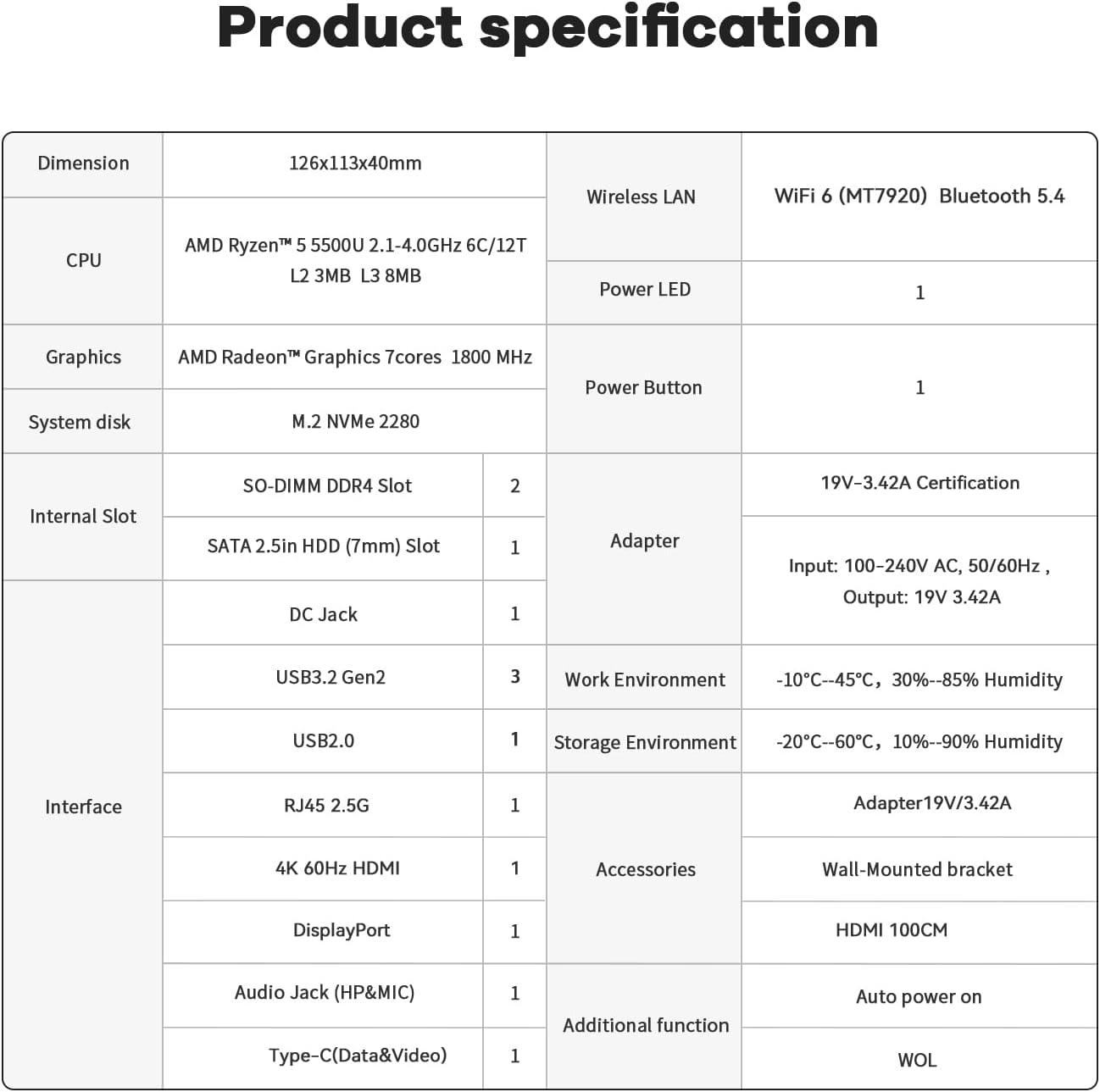 Beelink SER5 Mini Pc AMD Ryzen 5 5500U (6C/12T up to 4.0 GHz) Mini Computer with 16GB DDR4/500GB NVMe SSD Support Triple Screen Display  WiFi 6  BT 5.4 Type-C  2.5G LAN