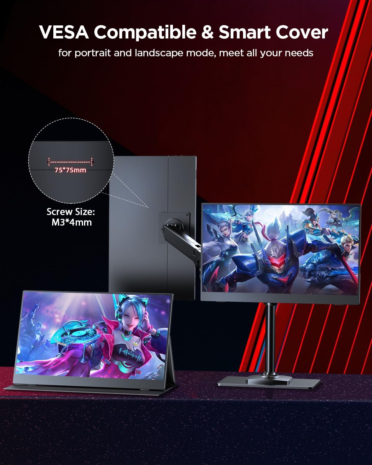 UPERFECT 2K 120Hz Portable Gaming Monitor  16" 2560x1600 QHD 16:10 400 Nits Portable Monitor for Laptop w/VESA & Cover HDR Eye Care External Second Screen for PC Phone Game Console