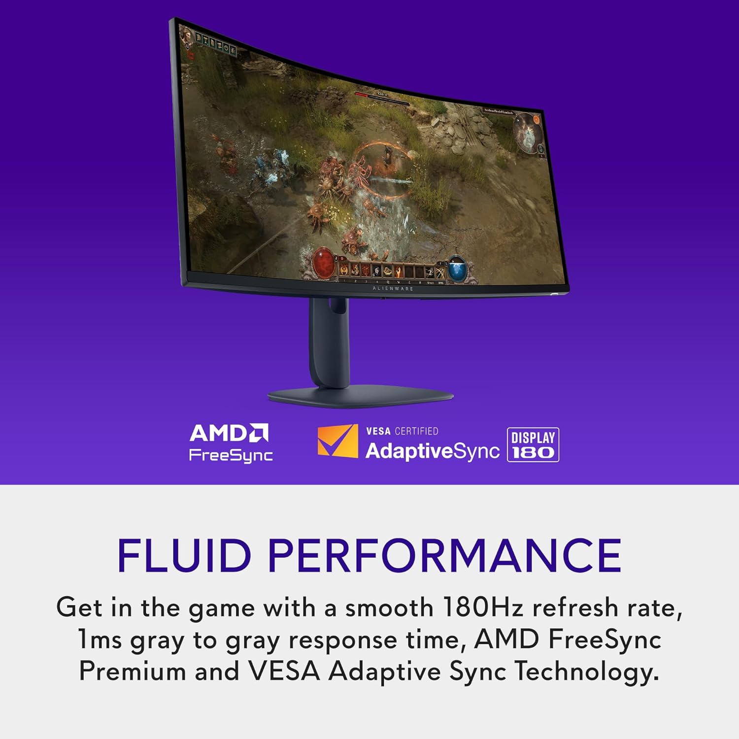 Alienware 34 Curved Gaming Monitor – AW3425DWM - 34-inch WQHD 180Hz 1ms Display  1500R  AMD FreeSync Premium  VESA AdaptiveSync.