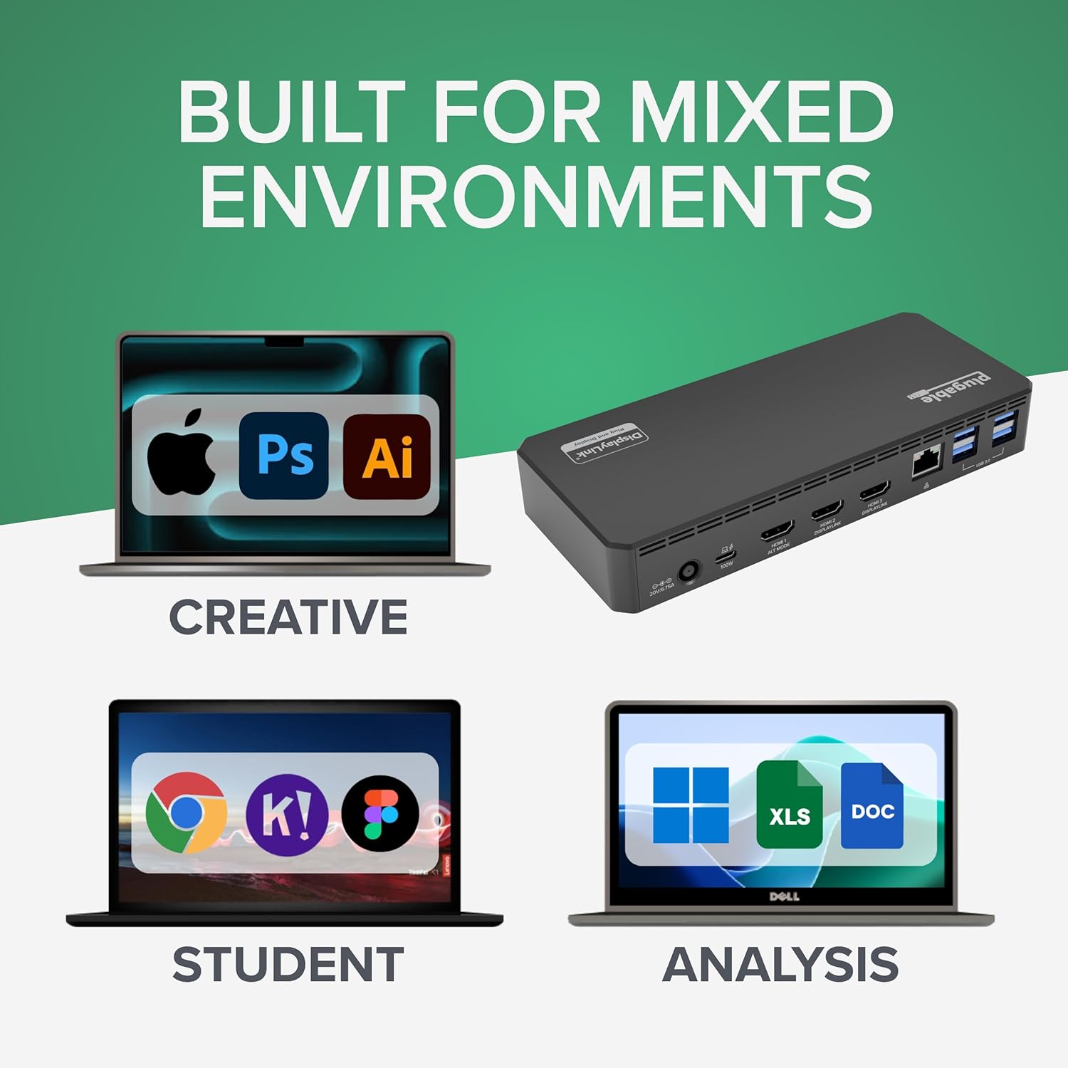 Plugable USB C Triple Display Docking Station | 100W PD  3x HDMI (1x 4K 30Hz  2x 1080p 60Hz)  6x USB 5Gbps Ports | Windows  macOS  ChromeOS Compatible - Enhance Productivity with Multi-Monitor Support