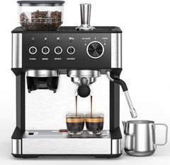 (2026 Upgrade) Espresso Machine with Grinder, Expresso Coffee Machines with Built-in Anti-Clog Coffee Grinder/Milk Steam Wand/Frother, Expresso Machines for Home Perfect Cappuccino & Latte-Gloss Black
