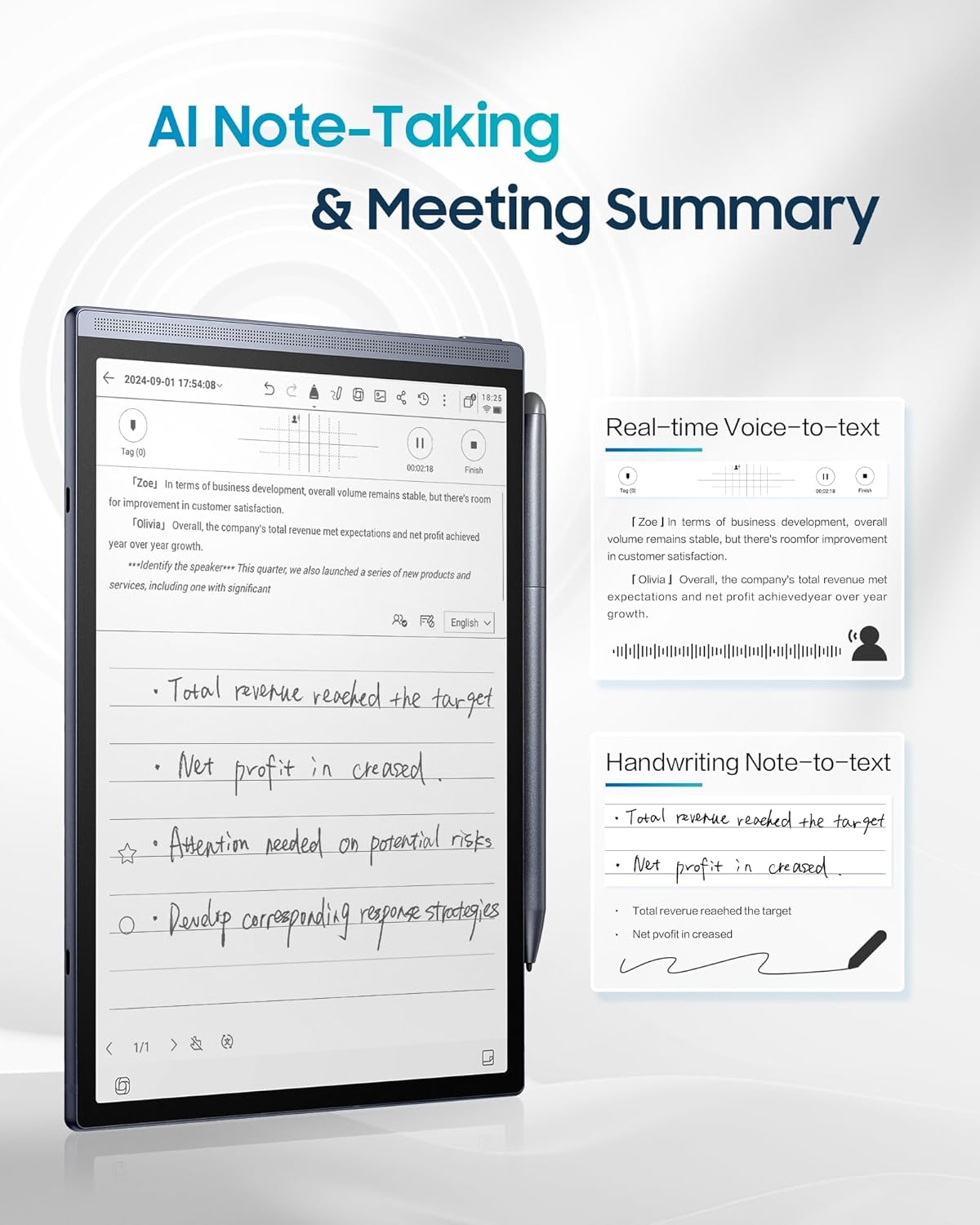 iFLYTEK AINOTE Air 2 Bundle – 8.2" E Ink AI Note-taking Tablet with Stylus  4096 Pressure Levels  Digital Notebook with Voice-to-Text Transcription  Multi-languages Support  Ideal for Meetings & Study