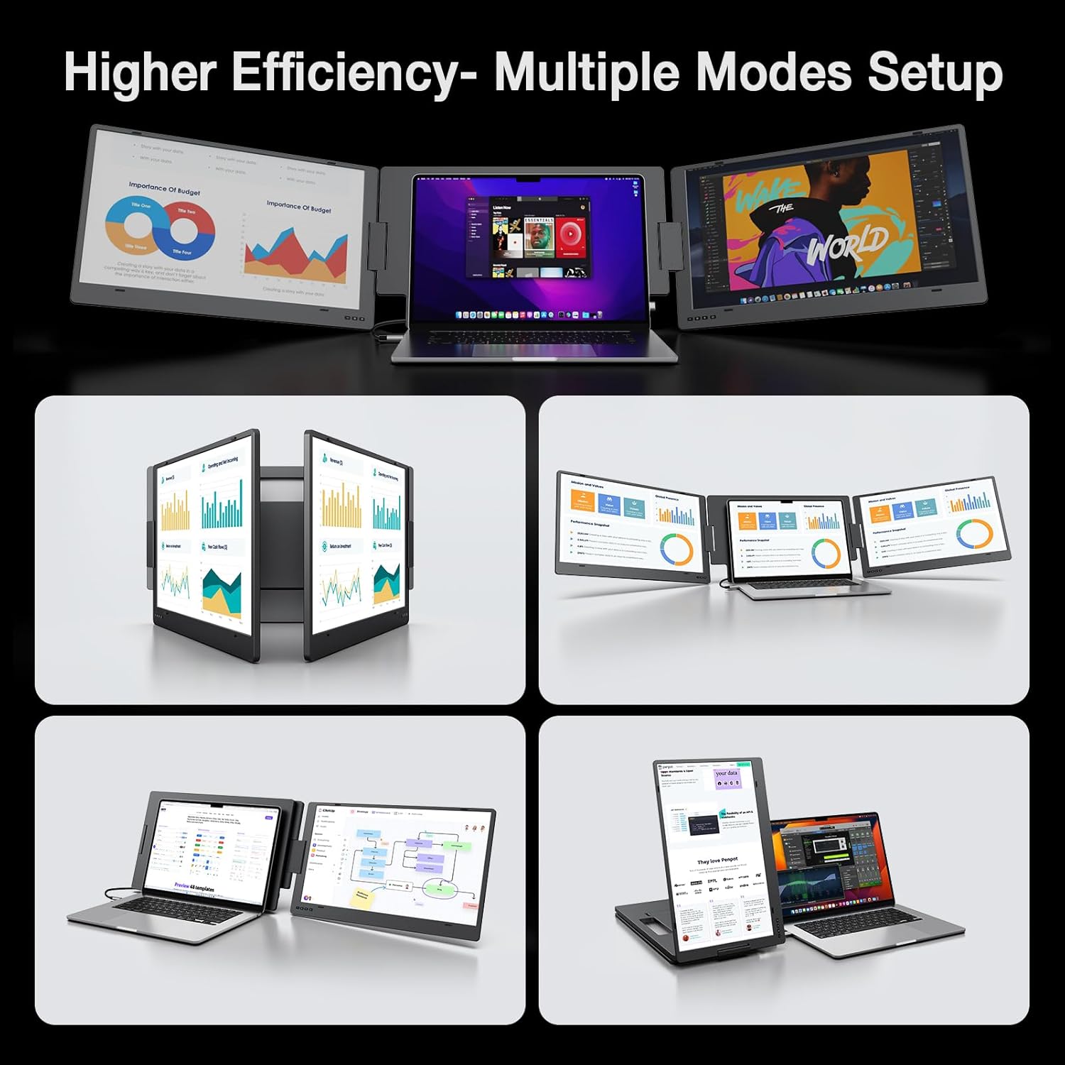 KYY 15.6" Laptop Screen Extender  1080P FHD IPS Portable Monitor  One Cable USB-C Triple Monitor  Dual Travel Screen for 12"-17'' Laptops  360° Rotation & Kickstand，X90D (Driver Need)