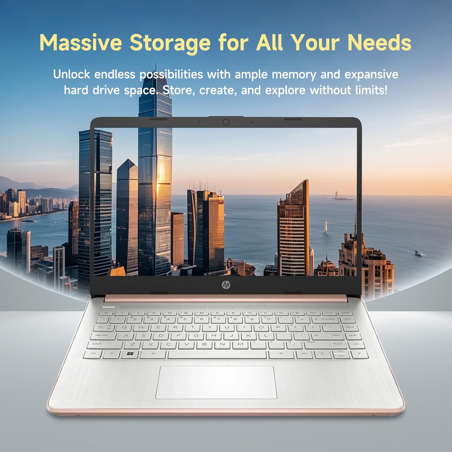 HP 14 Laptop  Quad-Core (Beat i3) 8GB RAM 256GB Storage(128GB UFS + 128GB SD Card) 1-Year Office 365 Copilot AI Computer for Student Study Back to School Win11 w/GM Accessory