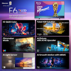 Hisense 43" E6 Cinema Series Hi-QLED 4K UHD Smart Fire TV (43E6QF  2025 Model) - AI Light Sensor  Dolby Vision · Atmos  Voice Remote with Alexa  Motion Rate 120  HDR 10+ Adaptive  Game Mode Plus