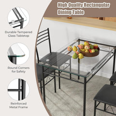 Giantex 5 Piece Dining Table Set, Kitchen Dining Set with Tempered Glass Table Top and 4 Upholstered Chairs, Dinette Set for 4 for Breakfast Nook Dining Room Kitchen (Black)