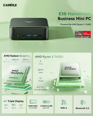 KAMRUI Mini PC  E3B 32GB RAM 512GB SSD Mini Gaming Computers AMD Ryzen 5 7430U Micro Desktop Computer (Max 4.3GHz 6C/12T  Beat 5650U)  Small PC Support WiFi 6  BT5.2  Triple Display for Office Home