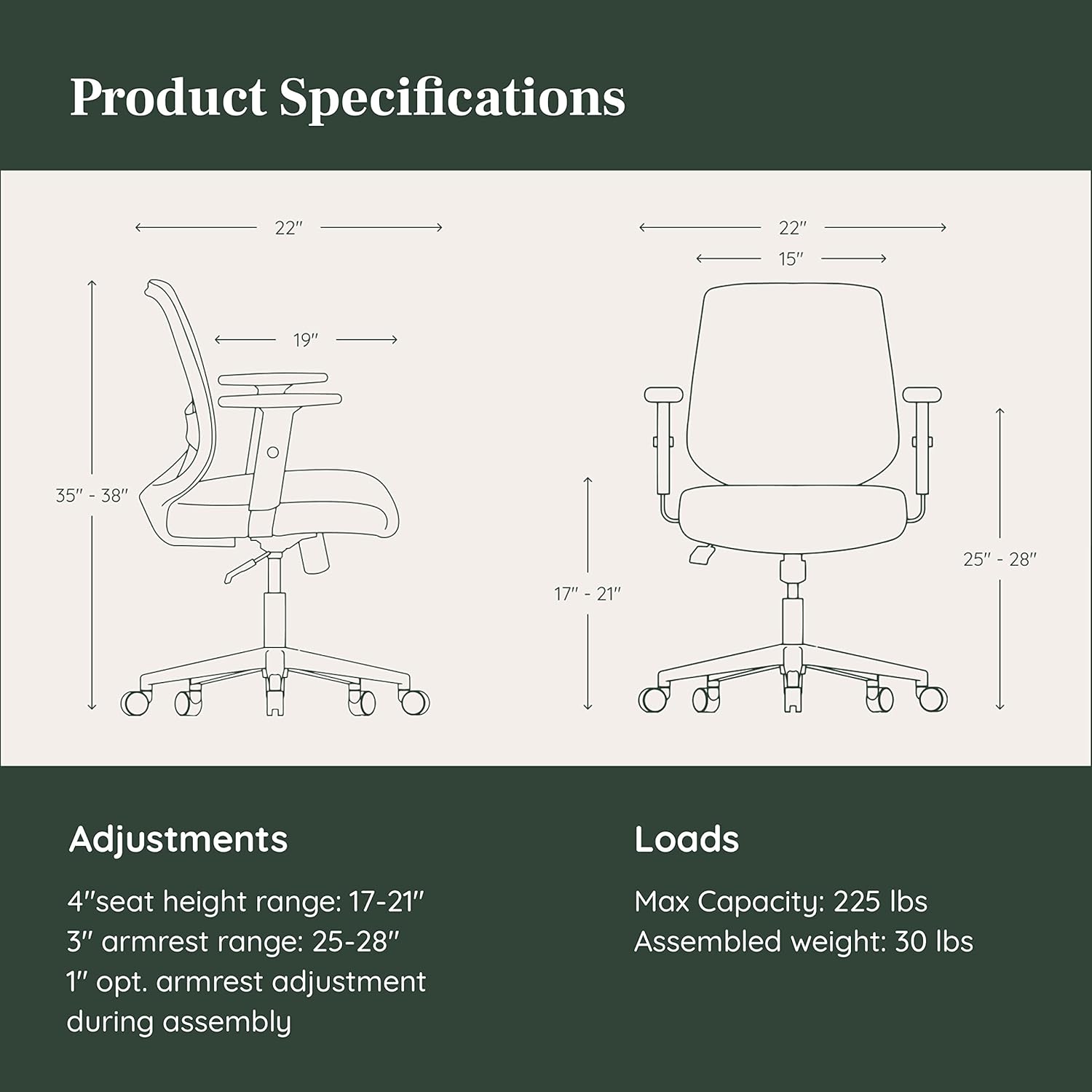 Branch Daily Chair - Computer Office Chair with Swivel, Lumbar Rest, and Adjustable Armrests - Sustainable, Stylish Mesh, & Adjustable Armrests - Comfortable Seating for Improved Posture - Green