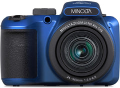 MINOLTA MN40Z 20 Mega Pixels 40x Optical Zoom Digital Camera with 1080p FHD Video  Blue  Bundle with 64GB Memory Card + Vlogging Tripod + 4xAA Battery with Charger + More Accessories