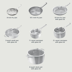 Ninja EverClad Stainless Steel Cookware 12 Piece Pots & Pans Set, All Stovetops & Induction, Oven Safe to 600°F, Tri-Ply Commercial-Grade, C99012