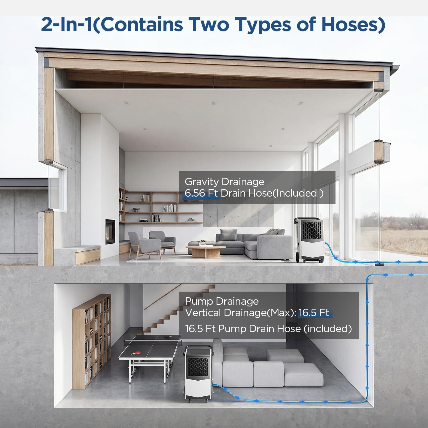 160 Pint Commercial Dehumidifier with Built-in Pump, Industrial Dehumidifier for Basement & Warehouse, 7500 Sq.Ft Large Dehumidifier with Drain Hose, Auto Defrost, 24H Timer, Auto Restart