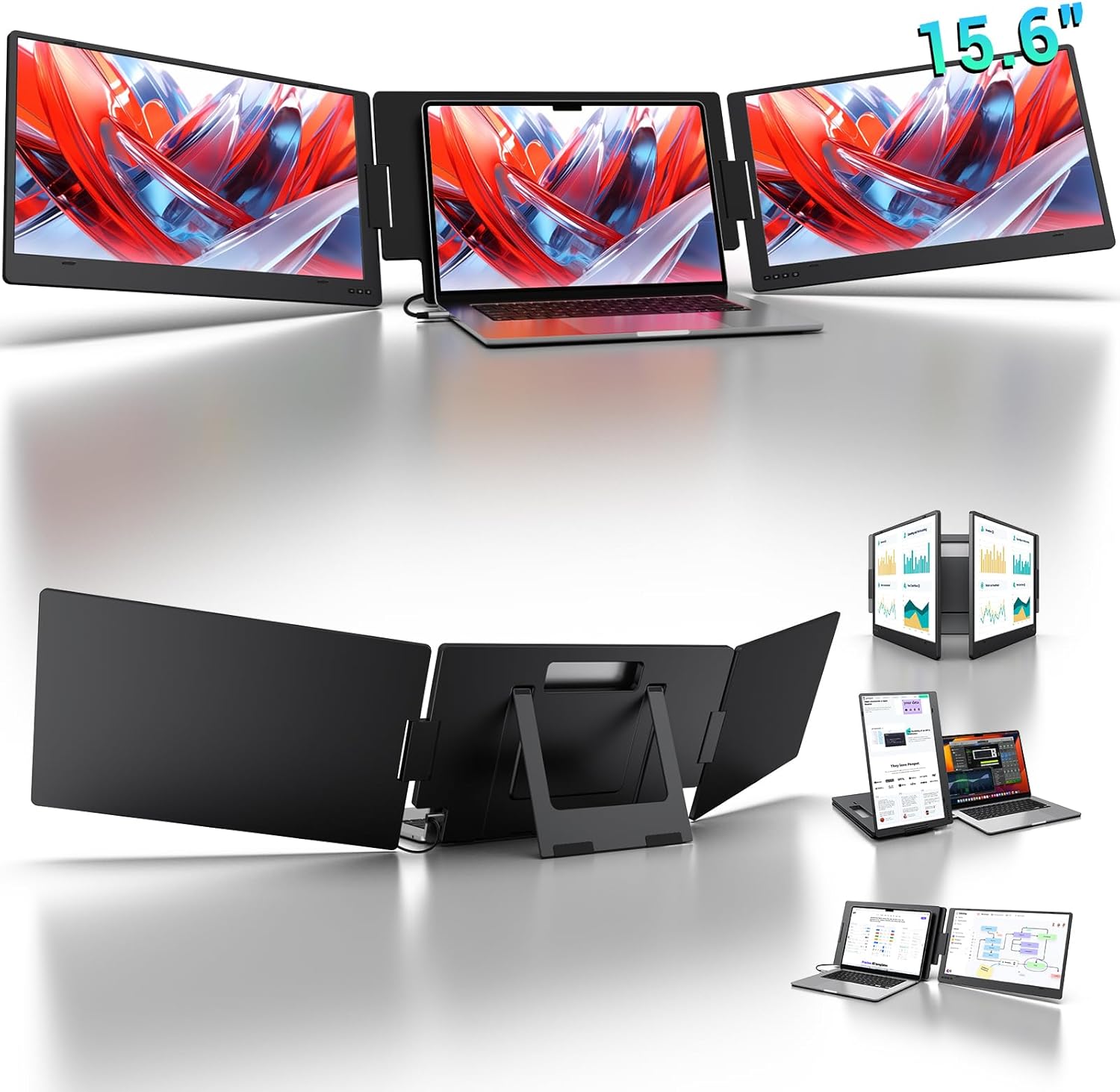 KYY 15.6" Laptop Screen Extender  1080P FHD IPS Portable Monitor  One Cable USB-C Triple Monitor  Dual Travel Screen for 12"-17'' Laptops  360° Rotation & Kickstand，X90D (Driver Need)