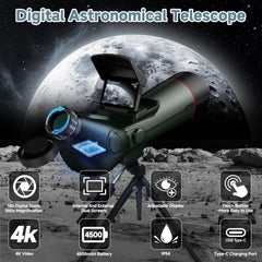 Smart Telescope  Professional Refractor Auto-focus Portable Digital Electronic Telescopes with 4K Astrophotography Camera  Internal And Externat Dual Screens Spotter for Adults and Beginners Astronomy