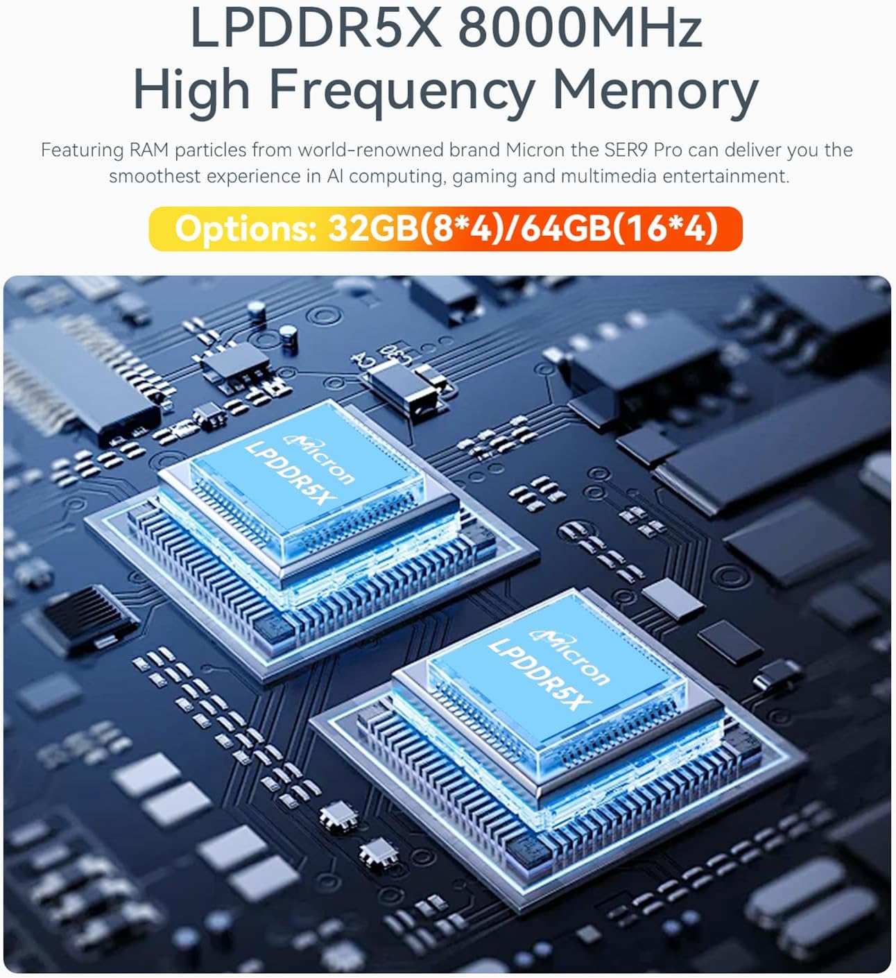 Beelink SER9 Pro AI Mini PC  AMD Ryzen AI 9 HX 370(80TOPS 12C/24T 5.1GHz)  32G LPDDR5X 8000MHz 1TB PCIe4.0 x4 SSD  AI PC AMD Radeon 890M NPU 50 AI Tops  Built-in MIC/Speakers/USB4/WiFi6/BT5.2/2.5G