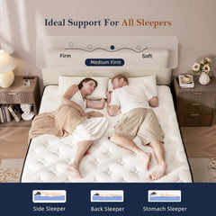 HELFIM® Queen Mattress - 12 Inch Medium Firm Ergonomic Mattress, Hybrid Zoned Pocket Springs with Memory Foam for Spinal Support & Motion Isolation - CertiPUR-US Certified, 365-Night Trial