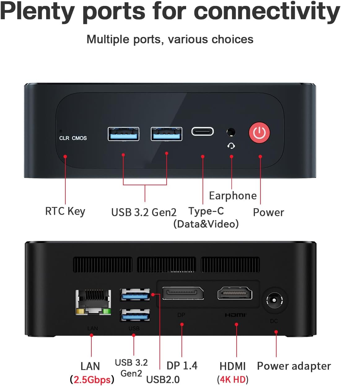 Beelink SER5 Mini Pc AMD Ryzen 5 5500U (6C/12T up to 4.0 GHz) Mini Computer with 16GB DDR4/500GB NVMe SSD Support Triple Screen Display  WiFi 6  BT 5.4 Type-C  2.5G LAN