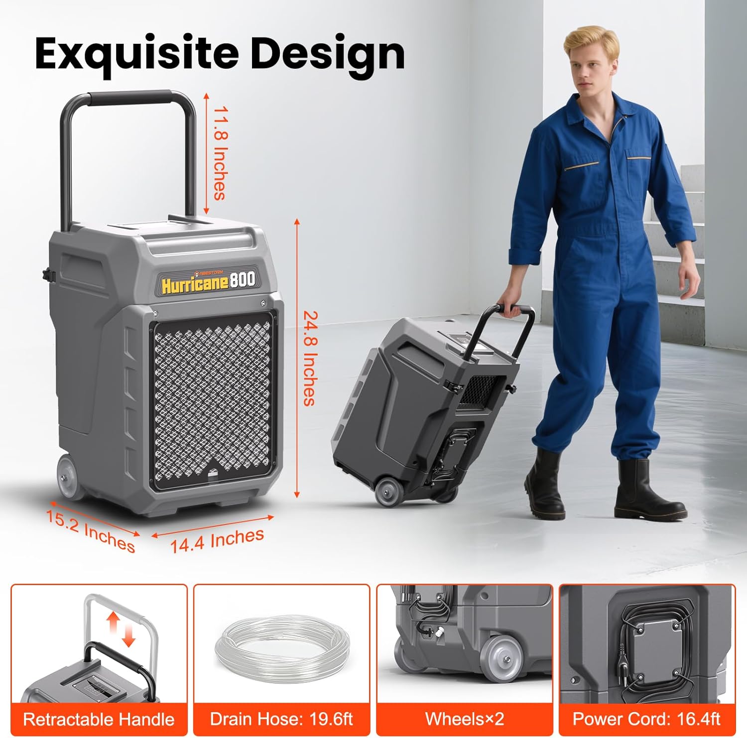 Abestorm 170 Pints Commercial Dehumidifiers with Pump & Drain Hose, Portable Industrial Dehumidifier for Water Damage Restoration, Basements, Warehouses - Covers Up to 2,100 Sq.Ft - 5-Year Warranty