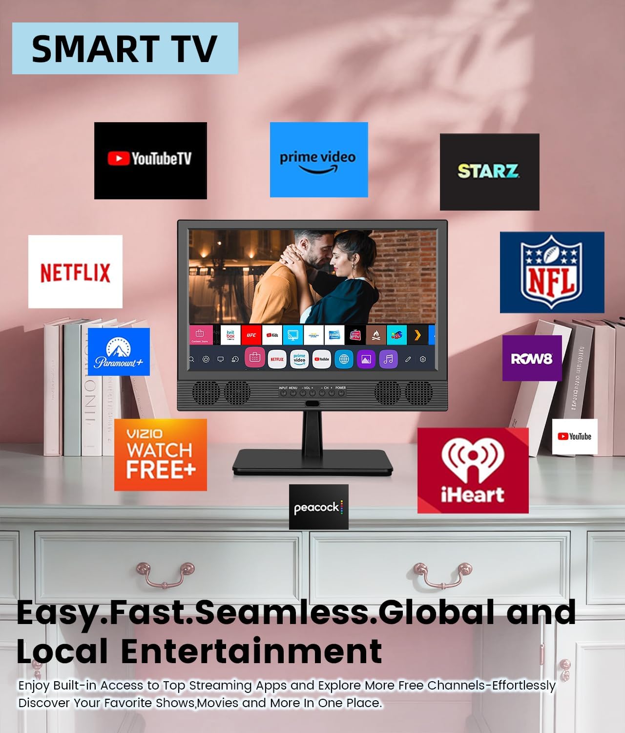 Feihe 14 Inch Small Smart TV  HD LED Flat Screen Smart TV with ATSC Tuner/HDMI/USB/AV for Kitchen  RV  Camper  Bedroom or Travel Use