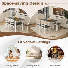 COSTWAY Dining Table Set for 4, Wood Kitchen Table Chairs Set with Rubber Wood Legs, Space-Saving Design, Modern 5-Piece Dinette Set for Small Place, Kitchen, Dining Room, Restaurant (Grey)
