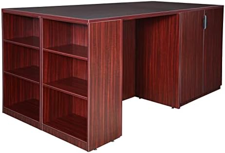 Regency Legacy Stand Up 2 Storage Cabinet/ 2 Desk Quad with Bookcase End- Mahogany