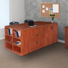 Regency Legacy Stand Up 2 Desk/Storage Cabinet/Lateral File Quad with Bookcase End- Cherry