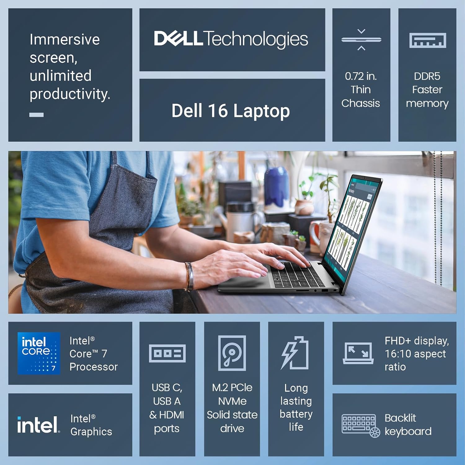 Dell 16 Laptop Touchscreen Computer  16" FHD+ Touch Screen Student & Business Laptop PC  Intel Core 7 (10-Core  Beat i7-1355U)  32GB DDR5 2TB SSD  Windows 11 Pro  Backlit Keyboard 10-Key  Copilot Key