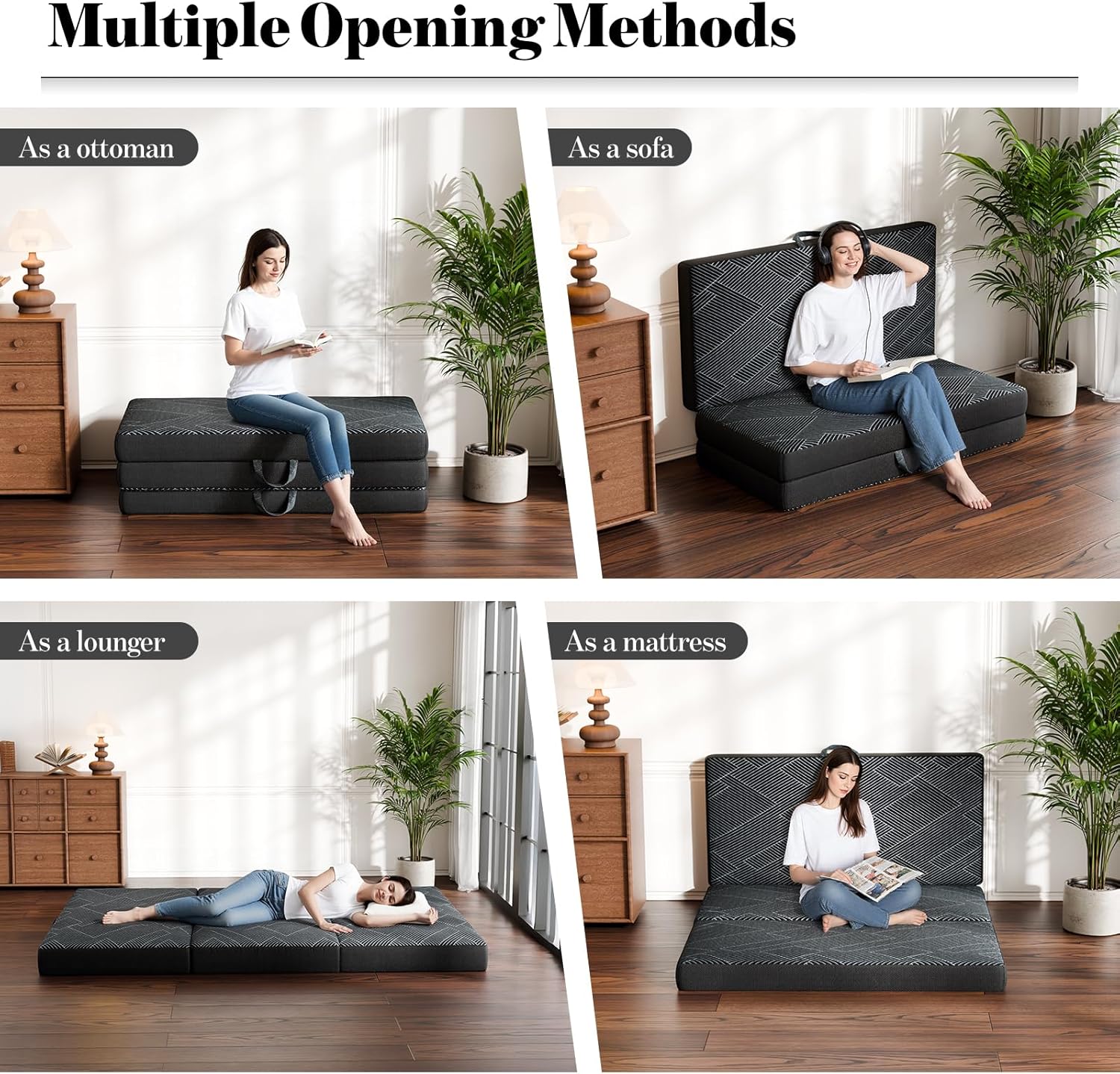 Tri Folding Mattress Queen Size - Foldable Mattress Trifold Memory Foam Mat with Washable Cover, Handle & Non-Slip Bottom Portable Foldable Floor Sofa Bed for Travel Camping Guest - 6 Inch, 78"x58"x6"