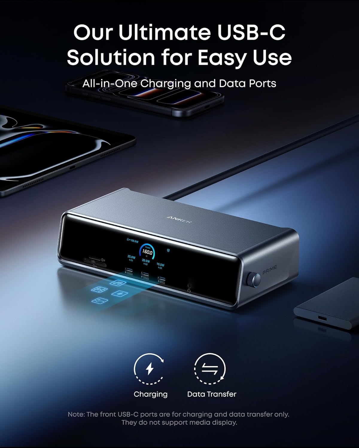 Anker Prime Docking Station (DL7400)  14-Port Triple Display with DisplayLink  140W Max  Smart Display  Triple 4K 60Hz  Cooling Fan  for macOS and Windows (The Latest DisplayLink Driver Required)