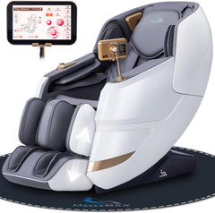 MassaMAX MT339 4D Massage Chair  Full Body Shiatsu Recliner with Electric Extendable Footrest  Zero Gravity  SL Track  Deep Yoga Stretch  22 Modes  AI Voice Control  Foot Rollers  and Heating (White)