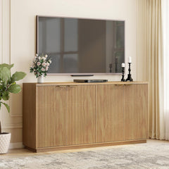 Fluted Sideboard Buffet Cabinet with Storage,63" Modern Credenza Storage Cabinet with Doors and Adjustable Shelves,Wooden Buffet Cabinet for Kitchen,Living Room,Natural Oak