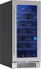 Zephyr Brisas 15 Inch Slim Wine Fridge Single Zone Under Counter - Narrow Mini Wine Cooler Small Cabinet Wine Refrigerator Home Bar Freestanding with Glass Door - 28 x 750ml Bottles