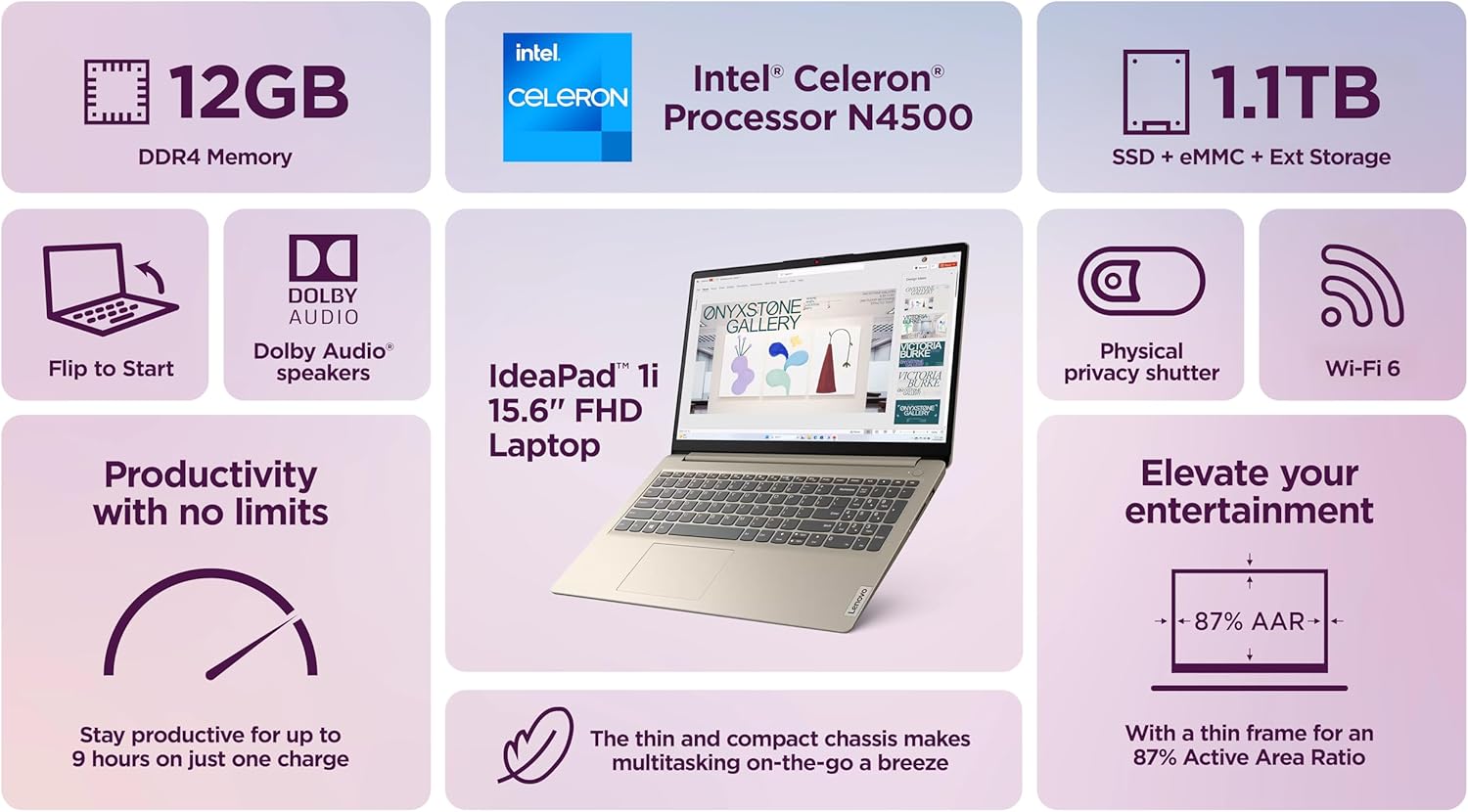 Lenovo IdeaPad Laptop Computer 2025  15.6" Display  12GB RAM  1.1TB Storage (500GB SSD + 128GB eMMC + 500GB Ext)  Intel Dual Core Processor  Long Battery  MarxsolAccessory  1 Year Office 365  Win 11