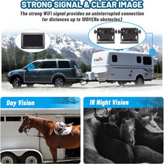 3x Wireless WiFi Magnetic Backup Cameras 1080P HD 5" Dual Monitor Battery Powered No Wiring Rear View Reverse Monitoring Camera Portable Kit for Car Truck Pickup RV Camper 5th Wheel Boat Horse Trailer