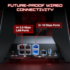 TP-Link Tri-Band BE19000 Wi-Fi 7 Gaming Router Archer GE800 | 12-Stream | 2×10G + 4×2.5G Ports  USB 3.0 | Turbo Acceleration  Dedicated Gaming Port & Panel  RGB Lighting  HomeShield  Free Expert Help