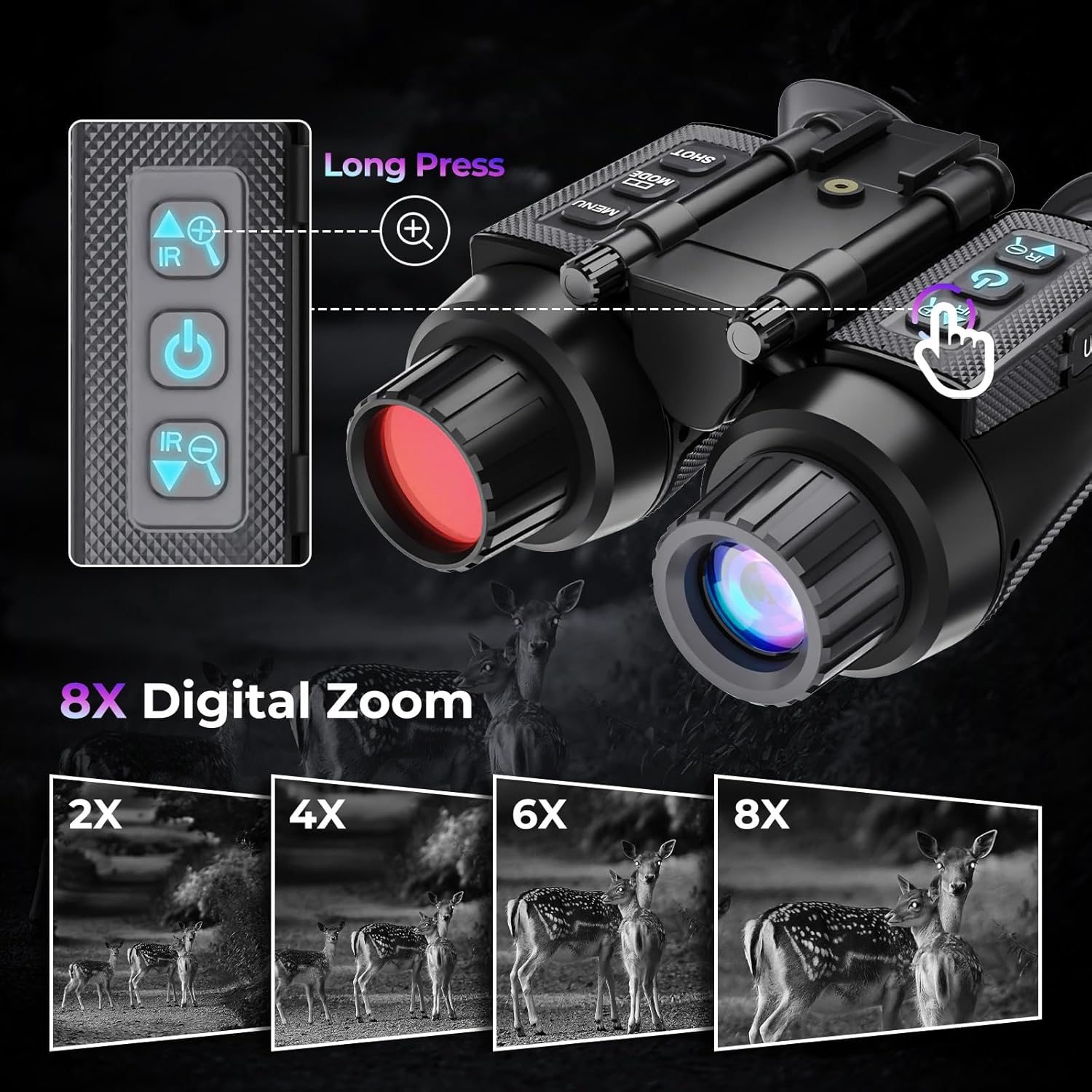 GOYOJO 4K Head-Mounted Night Vision Goggles & Binoculars for Adults – Infrared NVG with Manual Focus & 8X Digital Zoom for Hunting  Camping  and Outdoor Surveillance