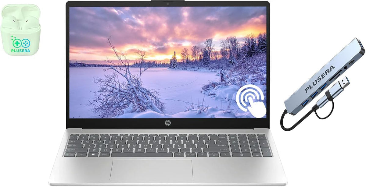 HP 15.6" Touchscreen Laptop  64GB RAM 2.5TB Storage (2TB SSD+512GB Docking Station Set)  6-Cores Intel Core i3  Windows 11  PLUSERA Earphones  Silver