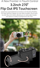 ORDRO G930 Digital Camera 16-80mm  F1.96-3.64  Wide Angle Cameras for Content Creators Vloggers and Photography with 2 Batteries  Small Tripod  64G Card