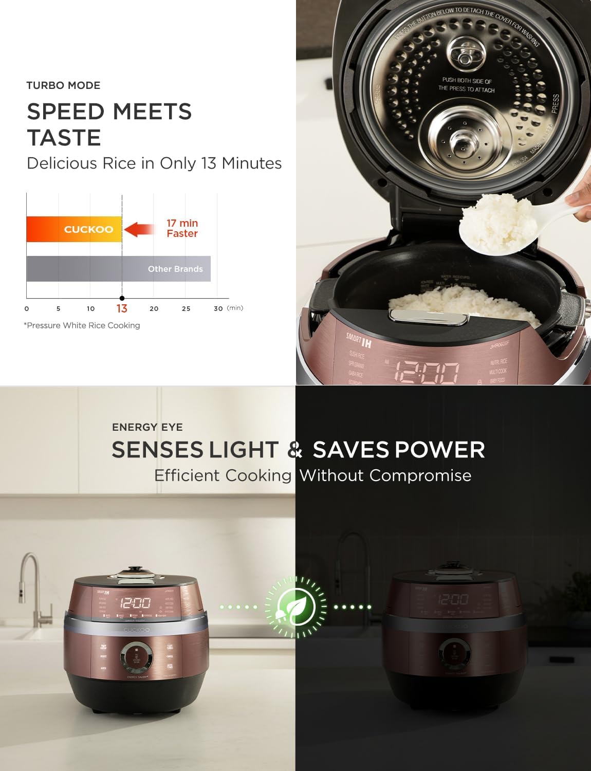 CUCKOO High Pressure Rice Cooker 6-Cup Uncooked / 12-Cup Cooked with Induction Heating Technology, Versatile Rice Maker with 16 Menu Options and Steam Plate, Voice Guide, Copper (CRP-JHR0609F)