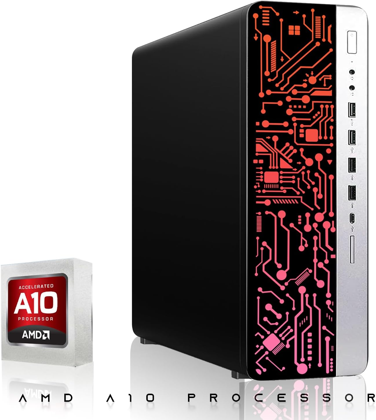 TechMagnet HP G4 Desktop Computer PC AMD Pro A10-9700 R7 8GB RAM 256GB SSD 24 Inch Curved Monitor RGB Speaker RGB Keyboard with AI-Enabled Copilot Key Mouse 2X ARGB Fan WiFi Windows 11 Pro (Renewed)