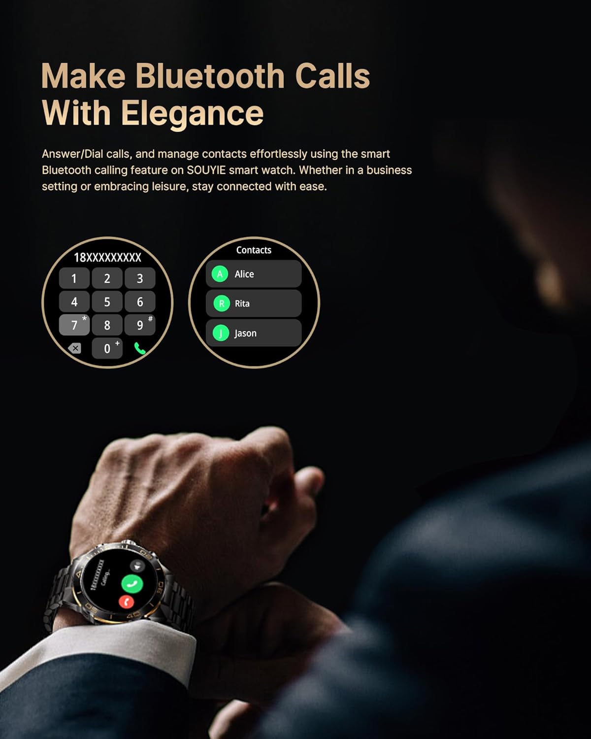 Smart Watch for Men Answer/Make Call for Android iPhone  1.43" AMOLED HD Screen Mens Luxury Watch  400mAh Heavy Duty Smartwatch Heart Rate Blood Oxygen Blood Pressure Sleep Monitor Pedometer  2 Straps