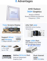 MINISFORUM UM880 Plus Mini PC Barebone AMD Ryzen 7 8845HS(8C/16T  Up to 5.1GHz)  Mini Computers Without RAM/SSD/OS  HDMI/DP/USB4 Video Output  OCuLink  2.5G LAN  5xUSB Port  Radeon 780M Graphics