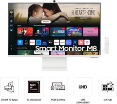SAMSUNG 32-Inch M8 (M80D) Series 4K UHD Smart Monitor with Streaming TV  Speakers  HDR10+  AI Upscaling  USB-C  Ergonomic Stand  SlimFit Camera  Gaming Hub  LS32DM801UNXZA  2024