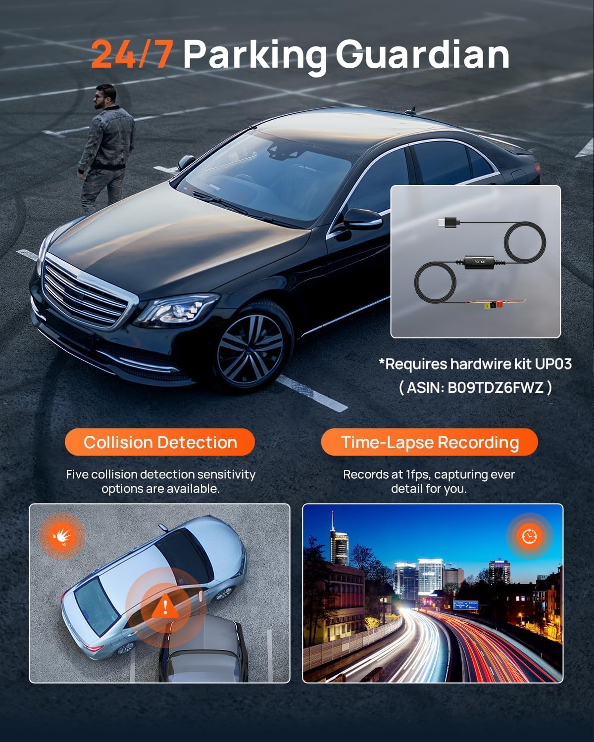 70mai 4K Dash Cam Front and Rear  Built in Wi-Fi 6 & GPS Car Camera  Super Night Vision  ADAS  3'' IPS Screen  24H Parking Mode  Time-Lapse  Loop Recording  with 128GB Card (A800SE)