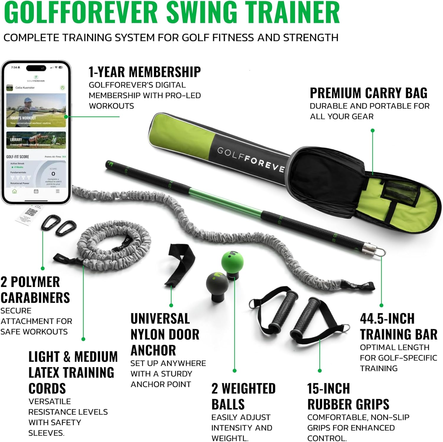 GolfForever Swing Trainer – Golf Fitness & Training System for Strength  Flexibility & Swing Power – Includes Membership & Premium Training Bar for Golf-Specific Workouts