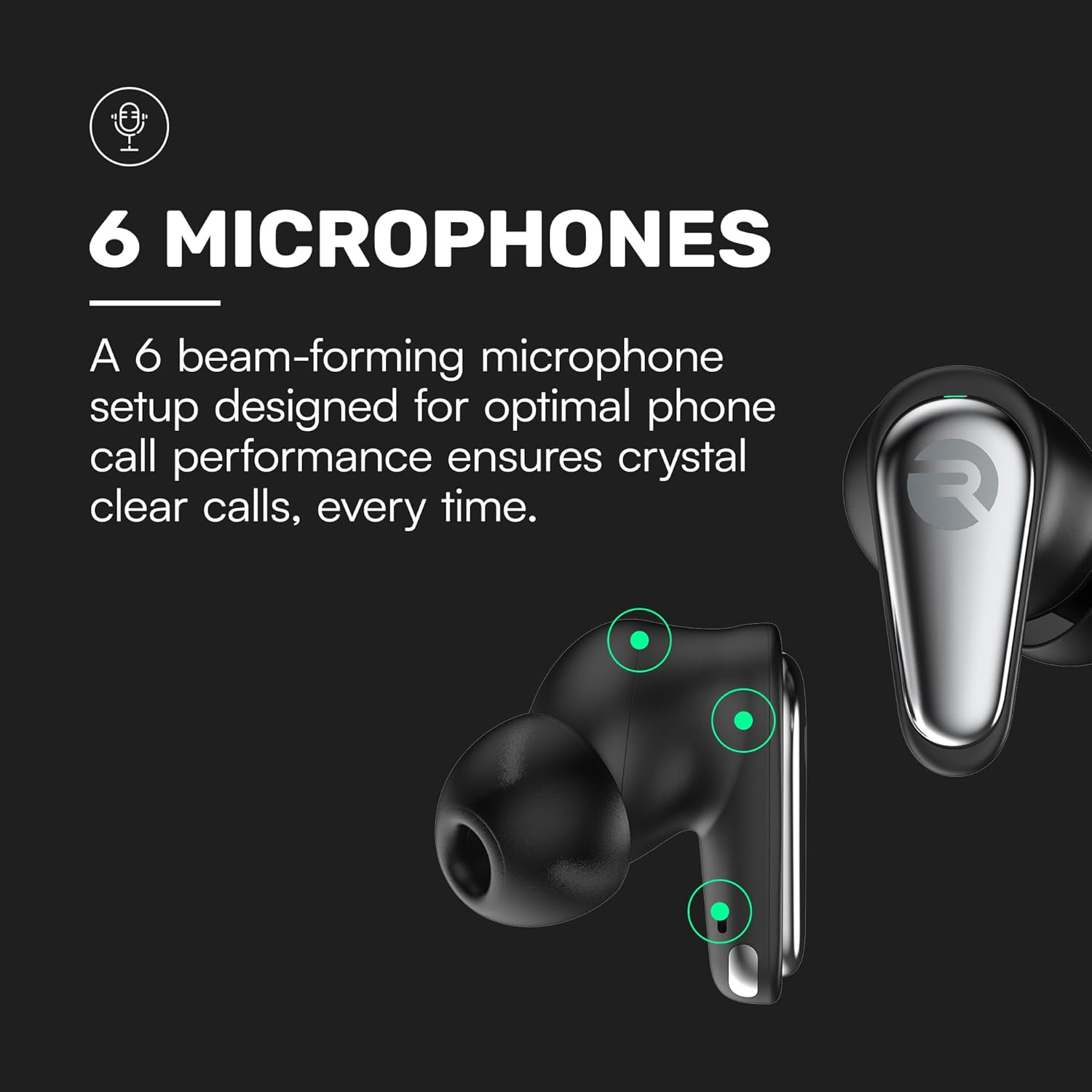 Raycon Pro Earbuds Wireless Bluetooth + 6 Microphones with Hybrid Active Noise Canceling  Sweat & Water-Resistant Earphones  Premium Wireless Ear Buds Bluetooth 40 Hours Playtime (Black)